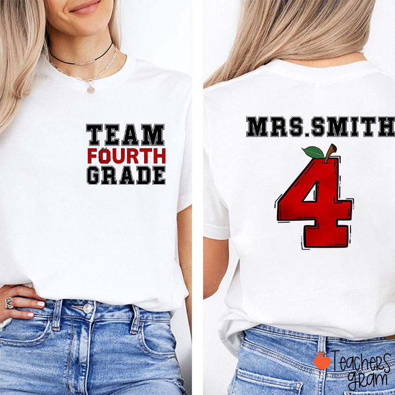 Personalized Team Grade Apple Teacher Two Sided T-Shirt