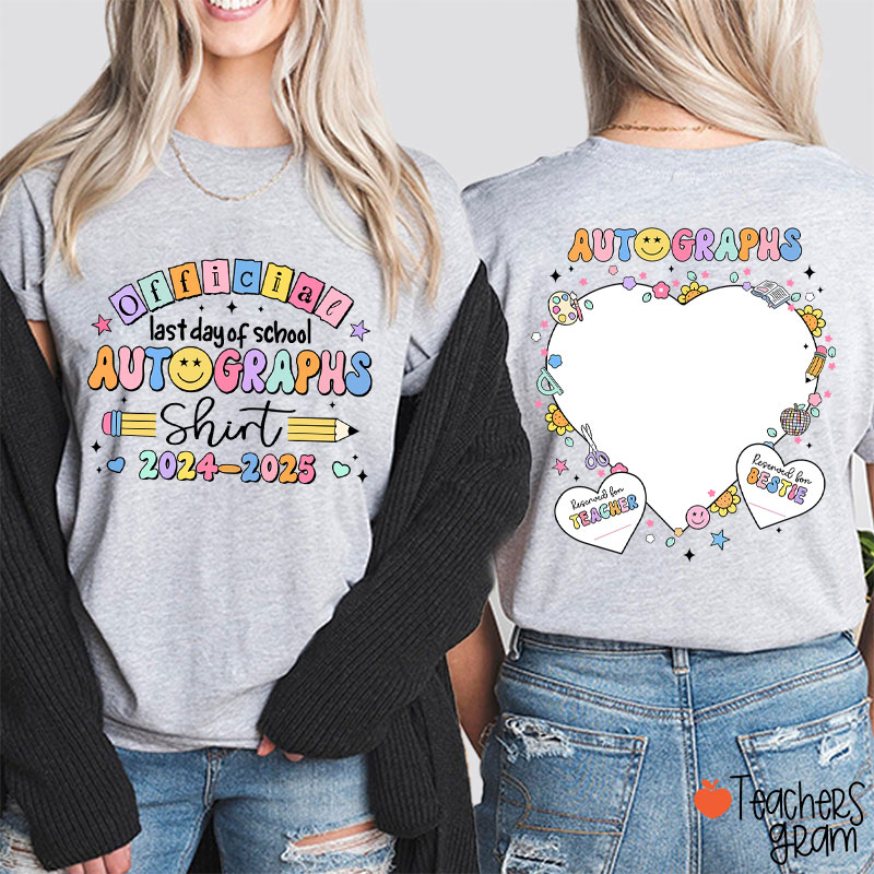 Personalized Official Last Day Of School Autographs Teacher Two Sided T-Shirt