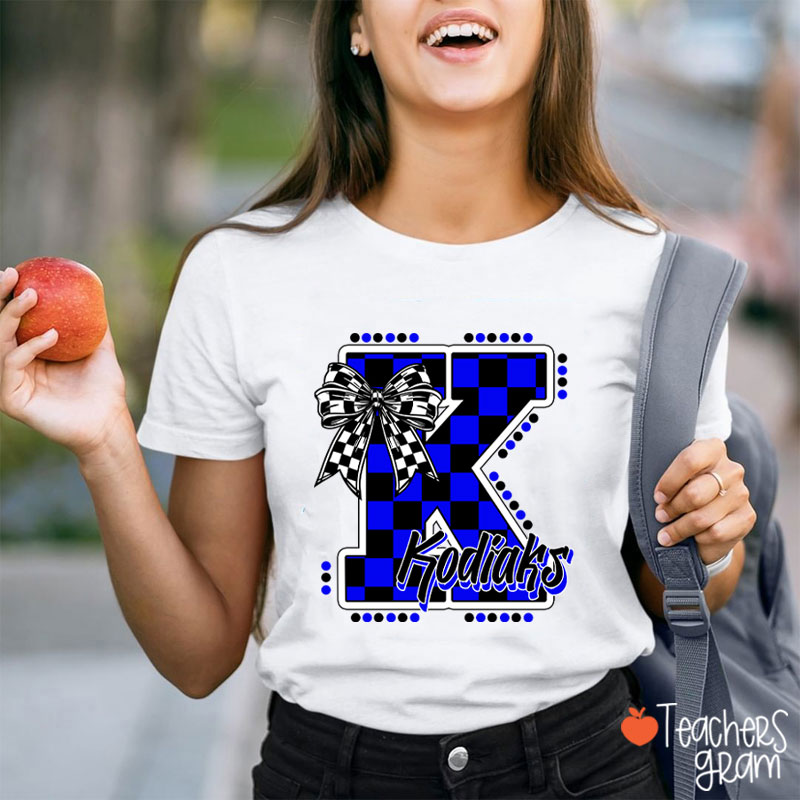 Personalized Mascot Checkered Print Teacher T-Shirt