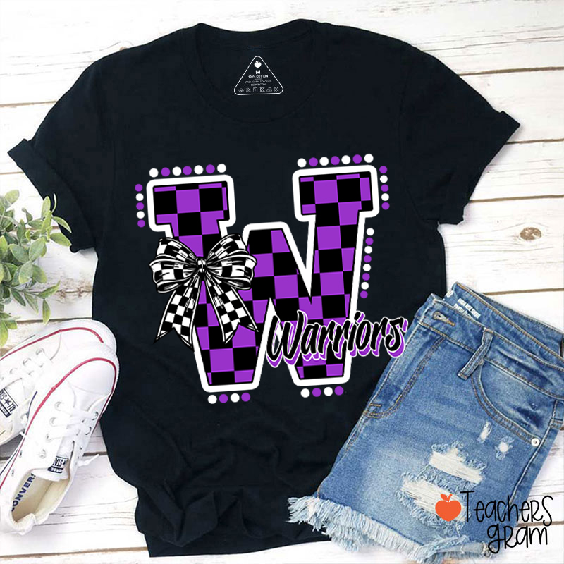 Personalized Mascot Checkered Print Teacher T-Shirt