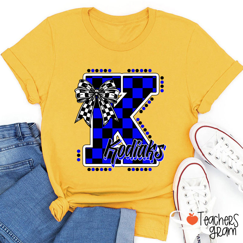 Personalized Mascot Checkered Print Teacher T-Shirt