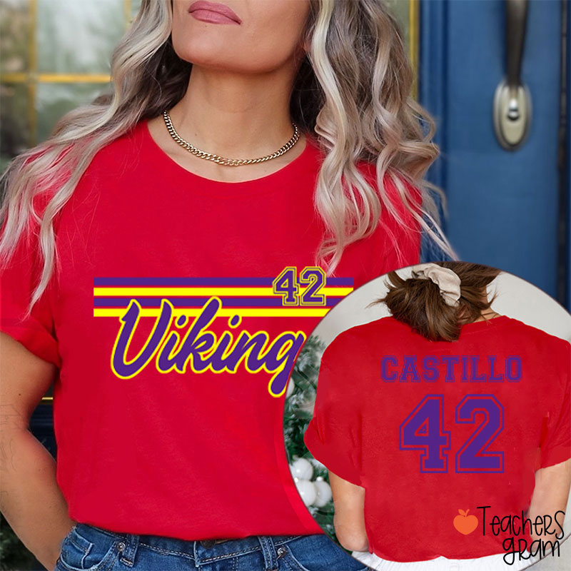 Personalized Mascot Contrast Color Line Design Teacher Two Sided T-Shirt