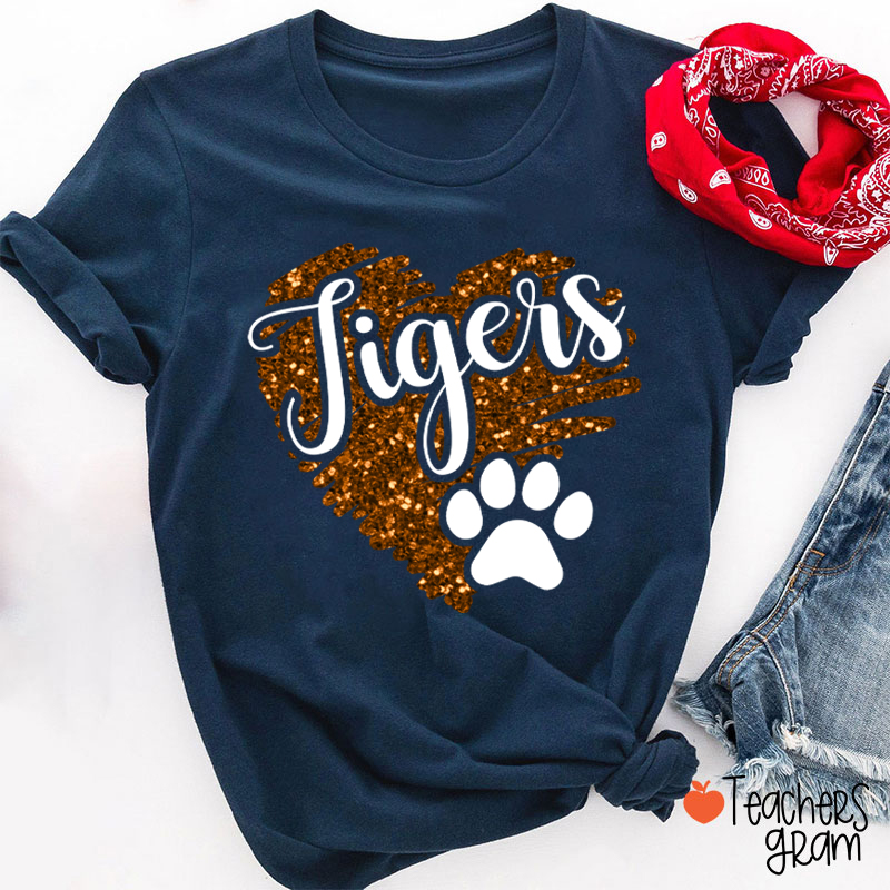 Personalized Mascot Glitter Heart Teacher T-Shirt