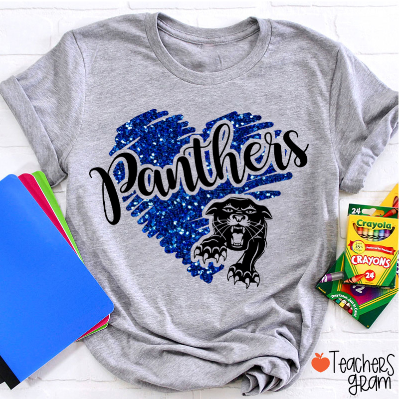 Personalized Mascot Glitter Heart Teacher T-Shirt