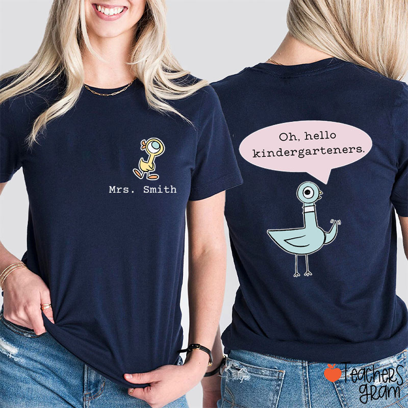 Personalized Name And Grade Hello Teacher Two Sided T-Shirt