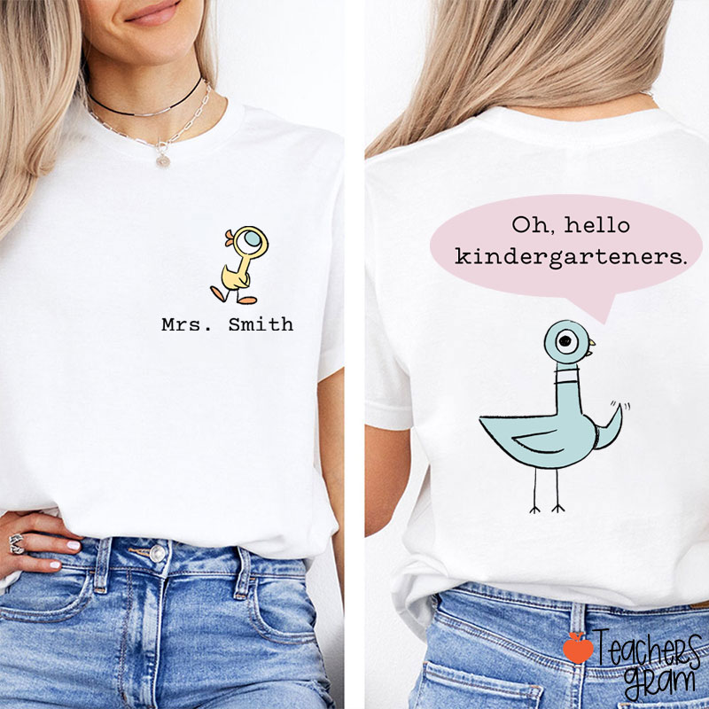 Personalized Name And Grade Hello Teacher Two Sided T-Shirt