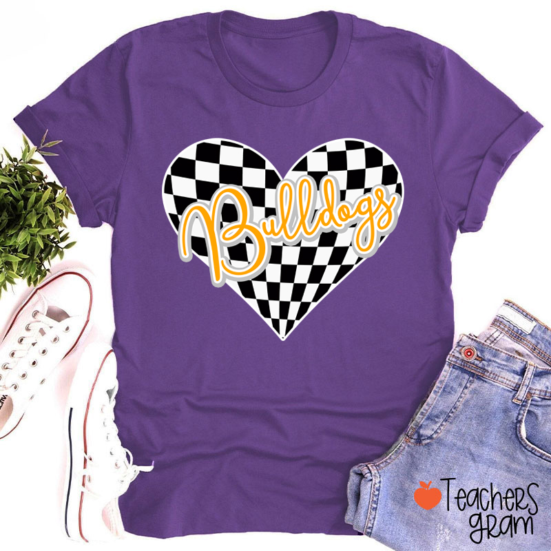 Personalized Mascot Checkerboard Love Heart Teacher T-Shirt
