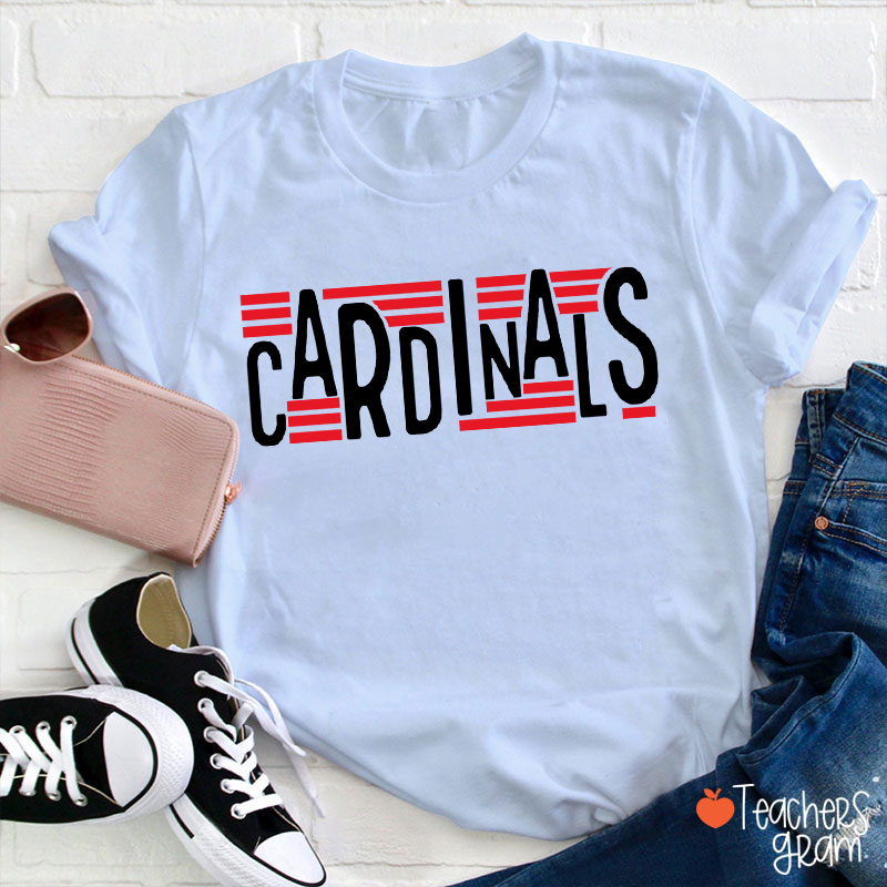 Personalized Mascot Staggered Lines School Spirit Teacher T-Shirt