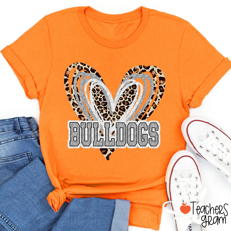 Personalized Mascot Love Heart Leopard Teacher T-Shirt