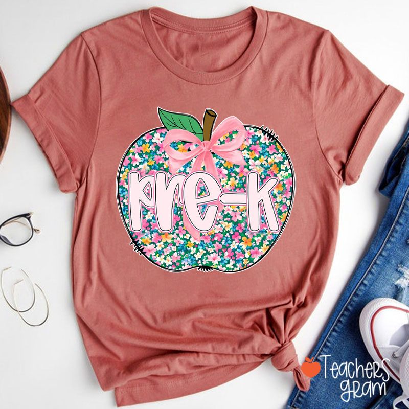 Personalized Grade Flowers Apple Teacher T-Shirt
