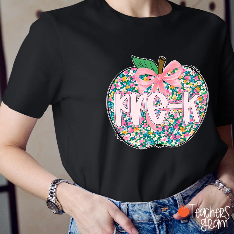 Personalized Grade Flowers Apple Teacher T-Shirt