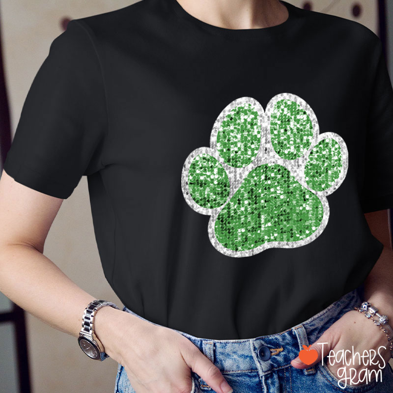 Personalized Paw Glitter School Spirit Teacher T-Shirt