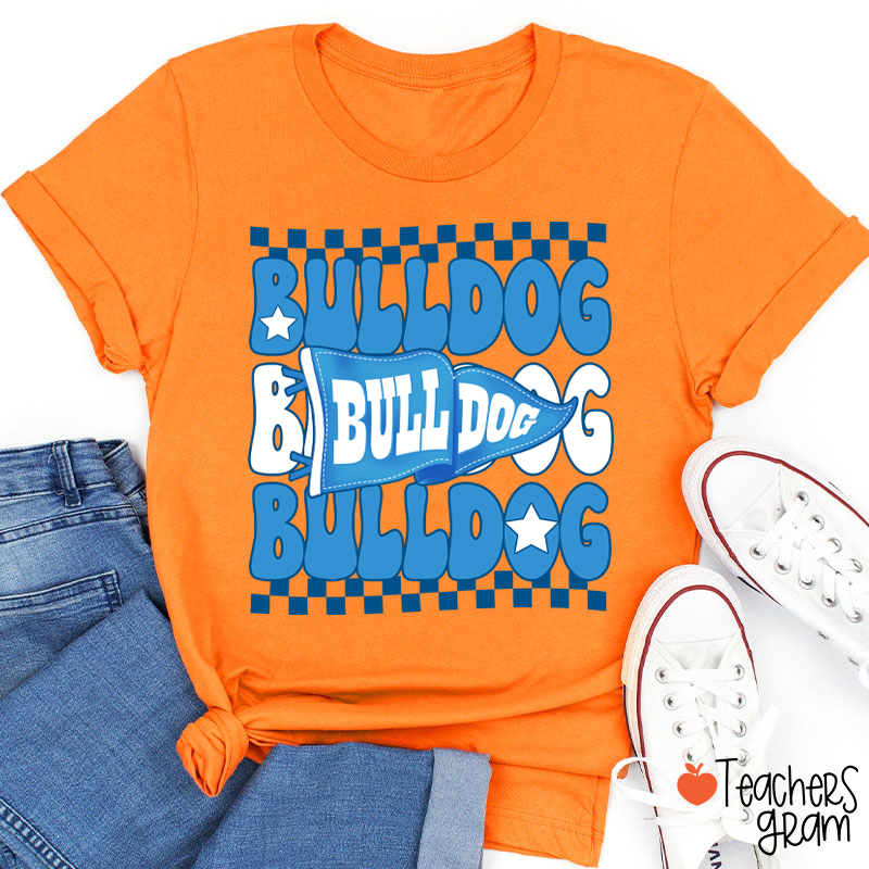 Personalized Mascot Pennant Checkered Teacher T-Shirt