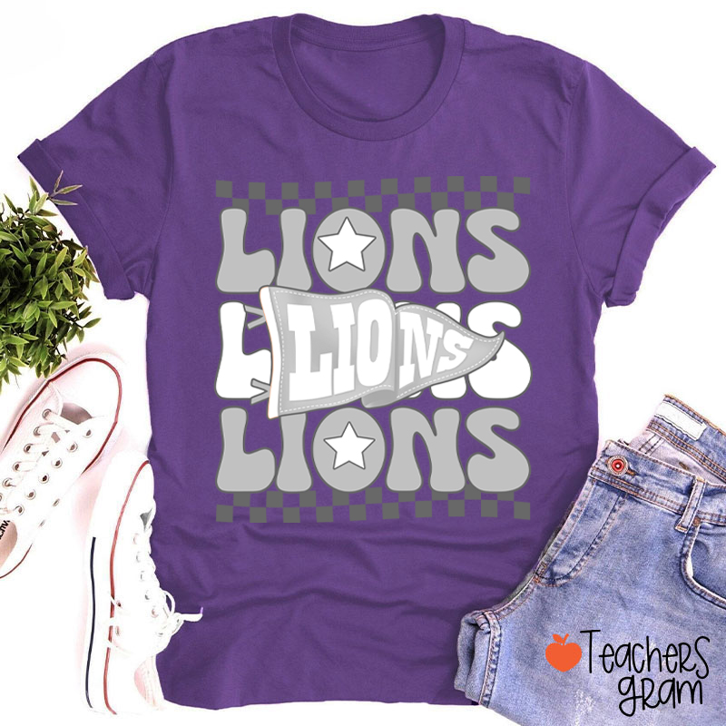 Personalized Mascot Pennant Checkered Teacher T-Shirt