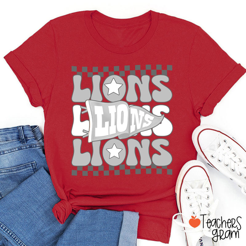 Personalized Mascot Pennant Checkered Teacher T-Shirt