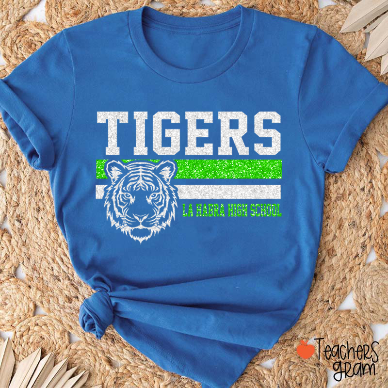 Personalized Mascot And School Name Contrasting Lines Teacher T-Shirt
