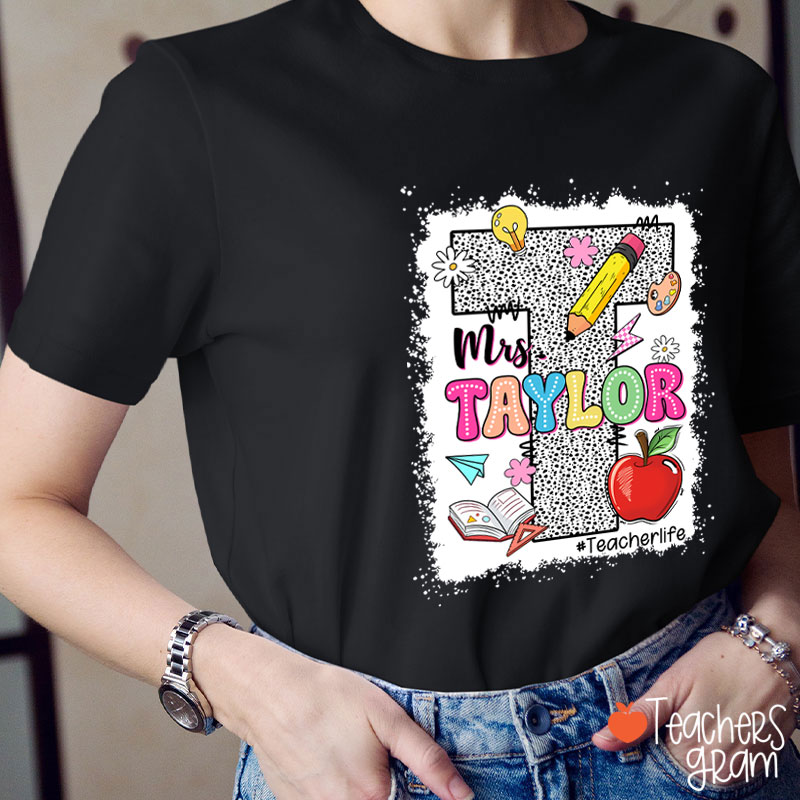 Personalized Name Initials Polka Dot Teacher T-Shirt