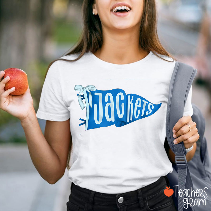 Personalized Mascot Pennant Bow Teacher T-Shirt