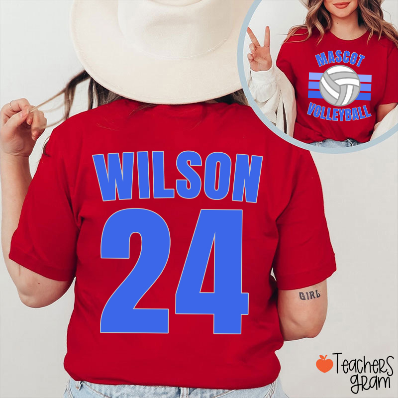Personalized Mascot And Sport Gradient Lines Teacher Two Sided T-Shirt