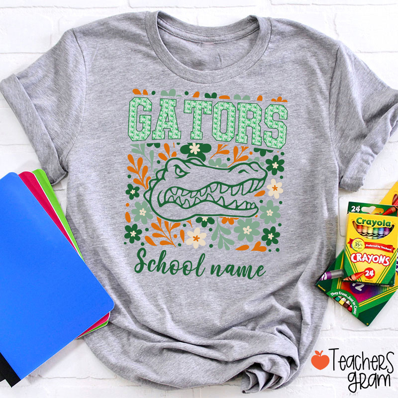 Personalized Mascot And School Name Flowers School Spirit Teacher T-Shirt