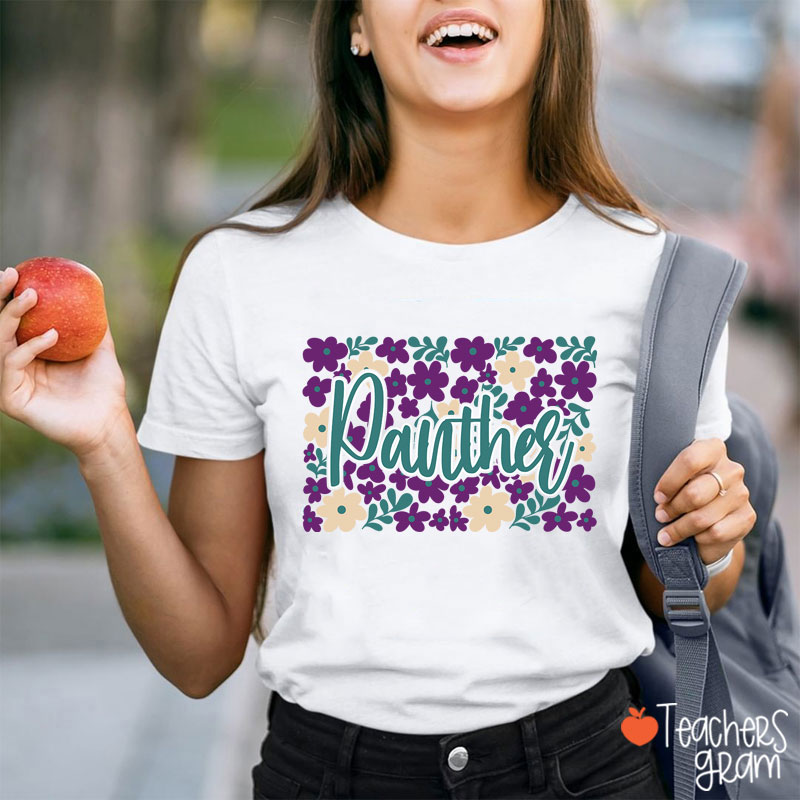 Personalized Mascot Flowers Contrasting Colors School Spirit Teacher T-Shirt