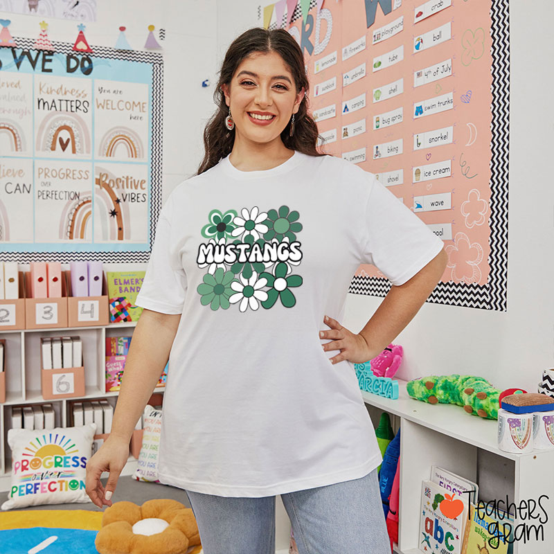 Personalized Mascot Flowers School Spirit Teacher T-Shirt