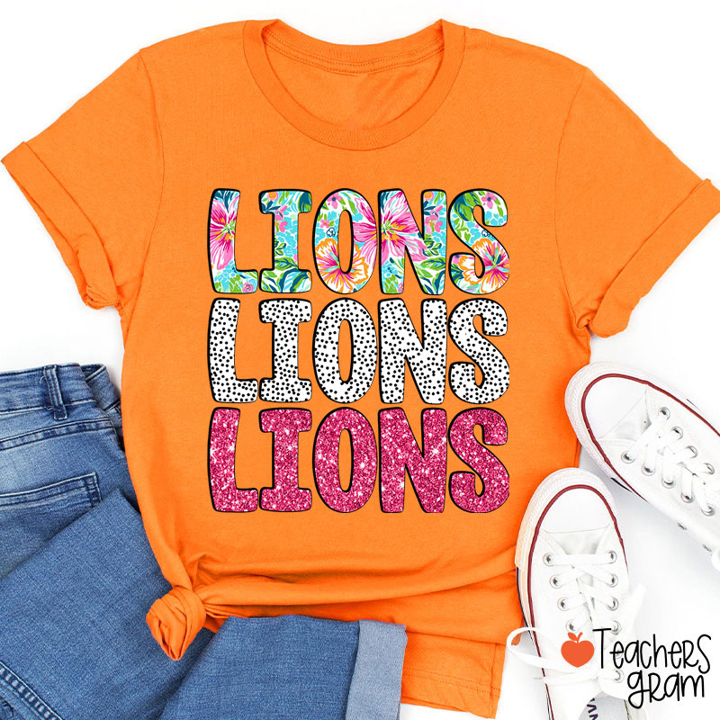 Personalized Mascot Flower Dot Pink Glitter Teacher T-Shirt