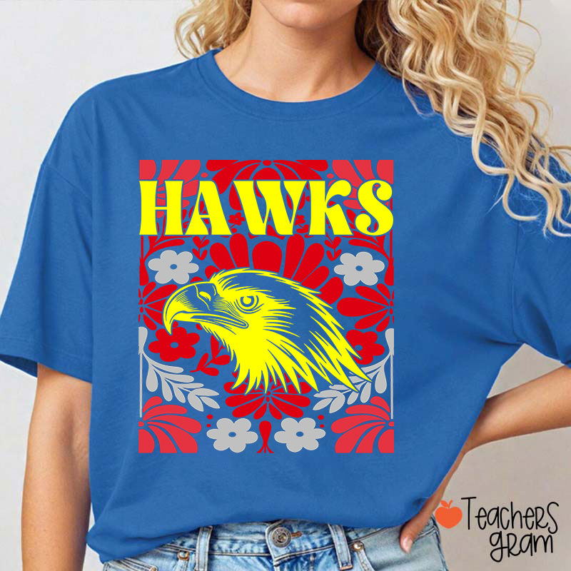 Personalized Mascot Floral School Spirit Game Day Teacher T-Shirt