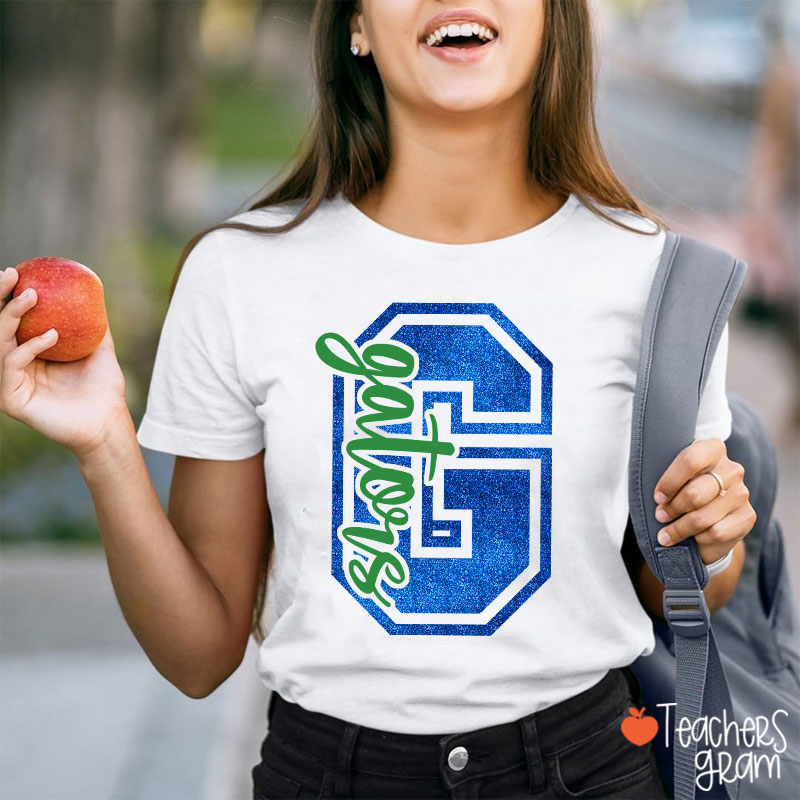 Personalized Glitter Letter And Mascot Teacher T-Shirt