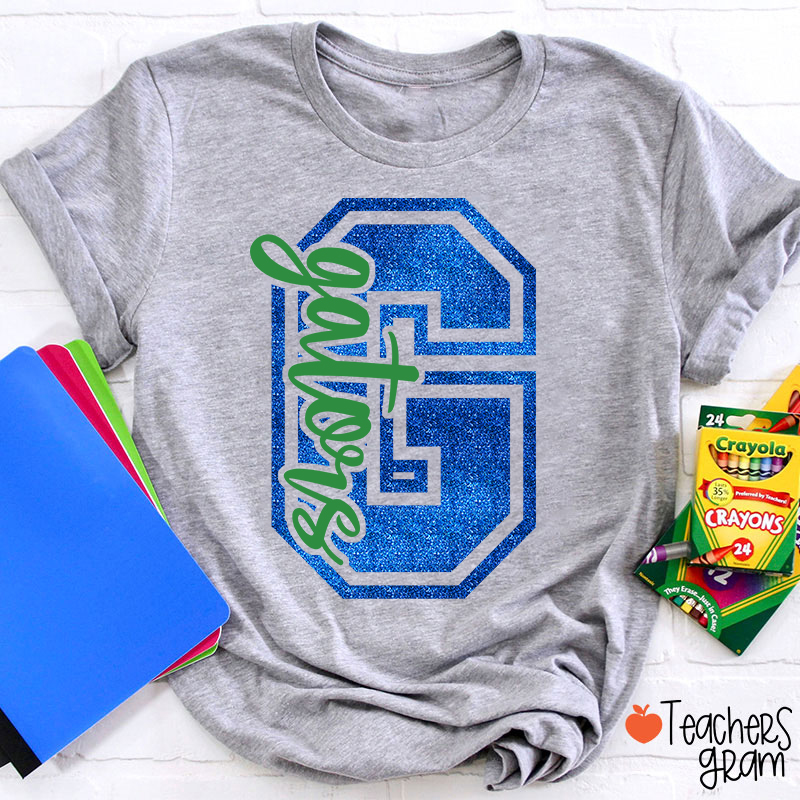 Personalized Glitter Letter And Mascot Teacher T-Shirt