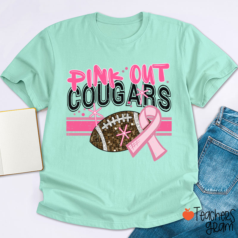 Personalized Mascot And Sport Pink Out Teacher T-Shirt