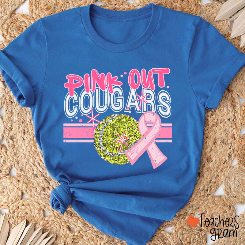 Personalized Mascot And Sport Pink Out Teacher T-Shirt