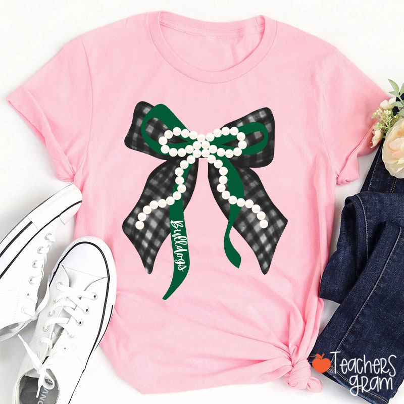Personalized Mascot Pearl Bow Teacher T-Shirt
