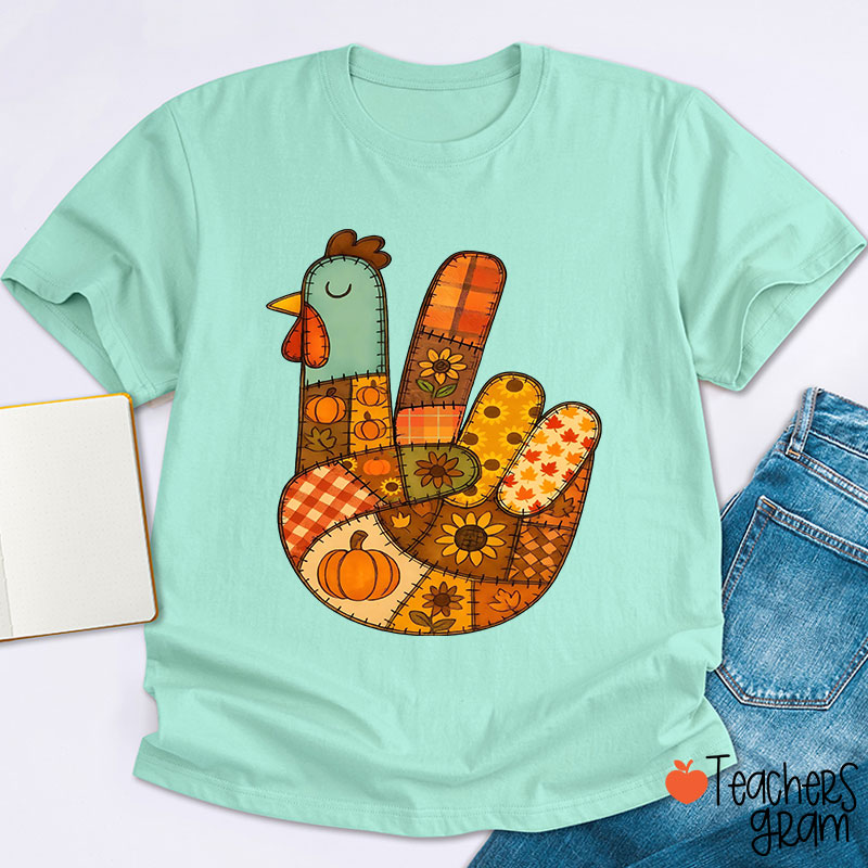 Retro Patchwork Turkey Teacher T-Shirt
