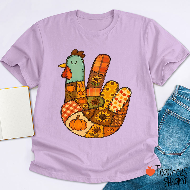 Retro Patchwork Turkey Teacher T-Shirt