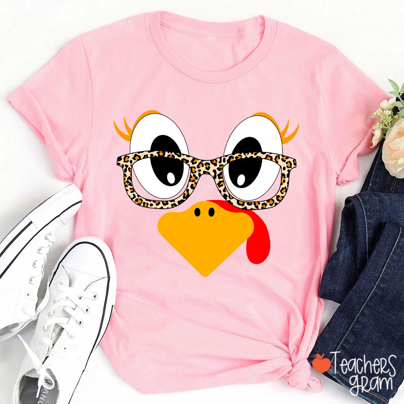 Turkey With Leopard Print Glasses Teacher T-Shirt