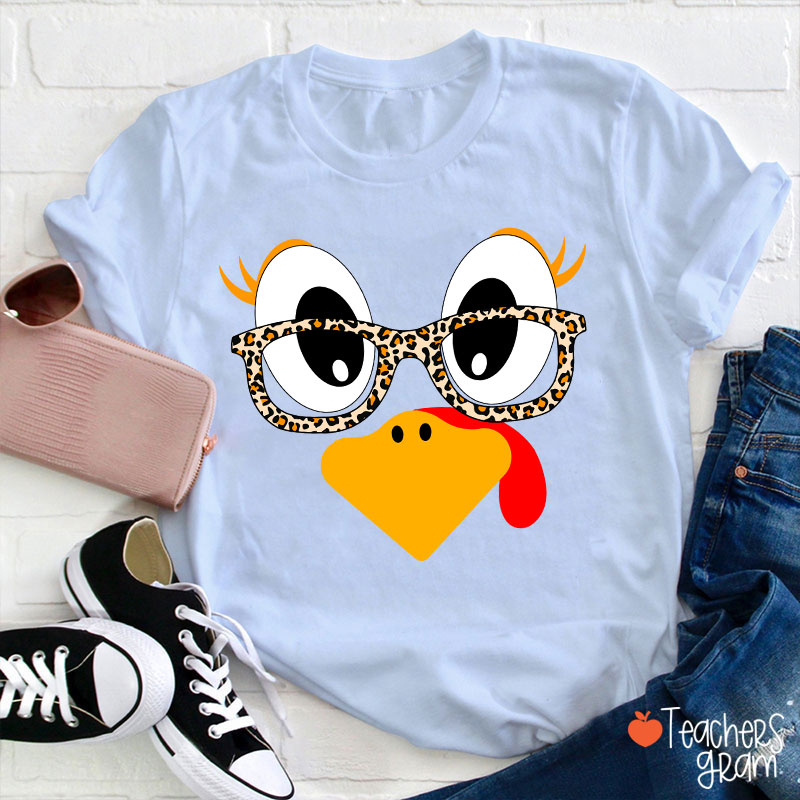 Turkey With Leopard Print Glasses Teacher T-Shirt