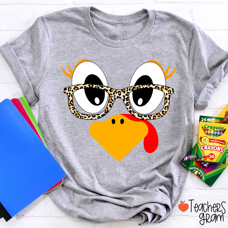 Turkey With Leopard Print Glasses Teacher T-Shirt