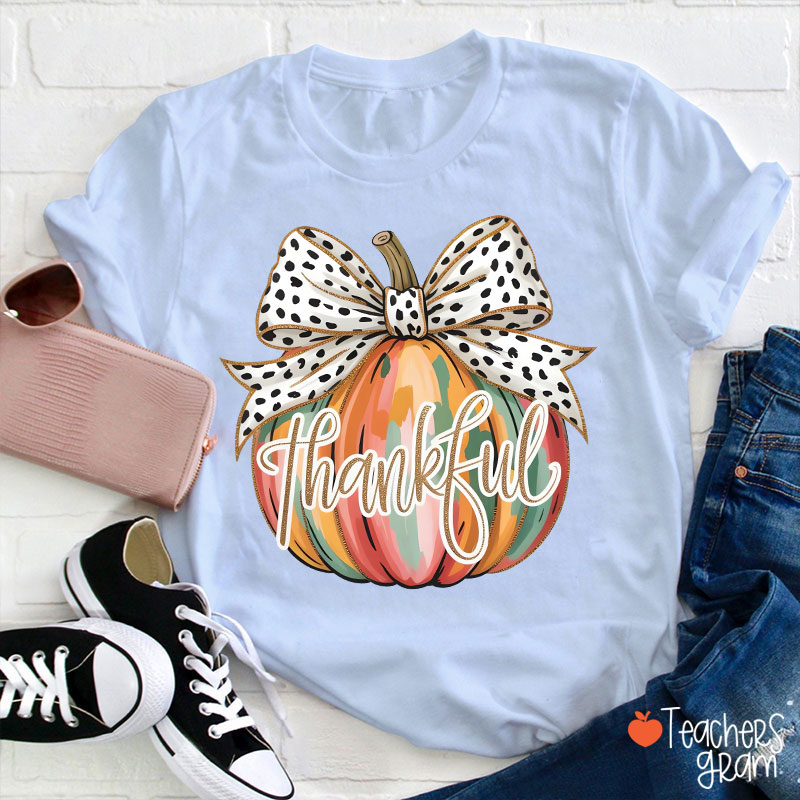 Colorful Coquette Fall Pumpkin Teacher T-Shirt