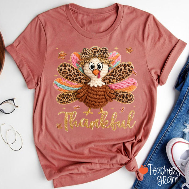 Faux Yarn One Thankful Turkey Teacher T-Shirt