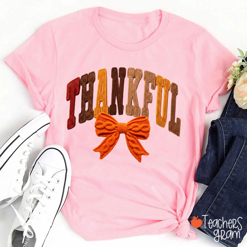 Faux Yarn Preppy Thankful Teacher T-Shirt