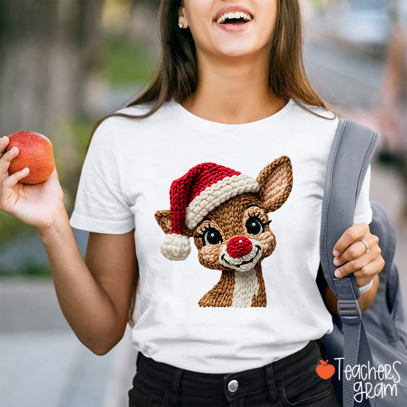 Faux Yarn Christmas Reindeer Teacher T-shirt