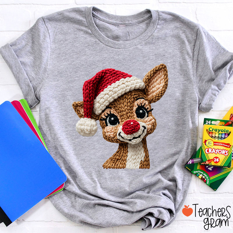 Faux Yarn Christmas Reindeer Teacher T-shirt