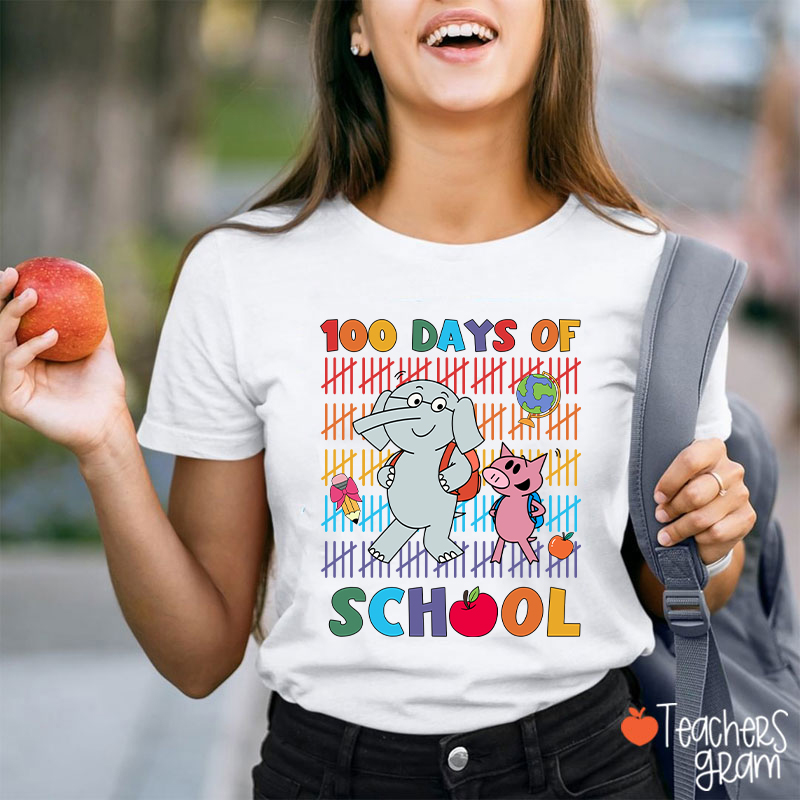 100 Days Of School Elephant Teacher T-Shirt
