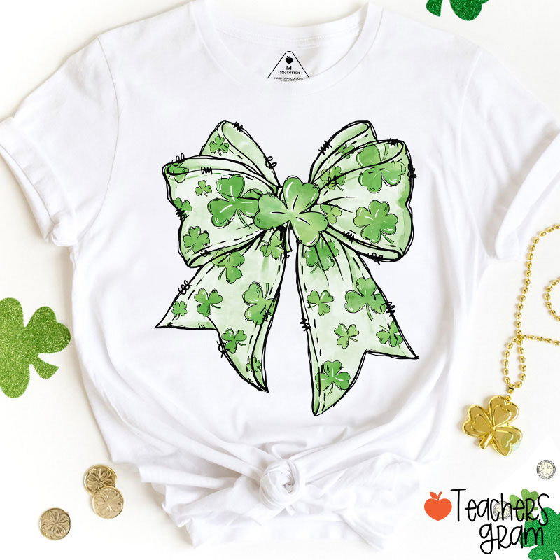 Coquette Shamrock Bow St Patrick's Teacher T-Shirt