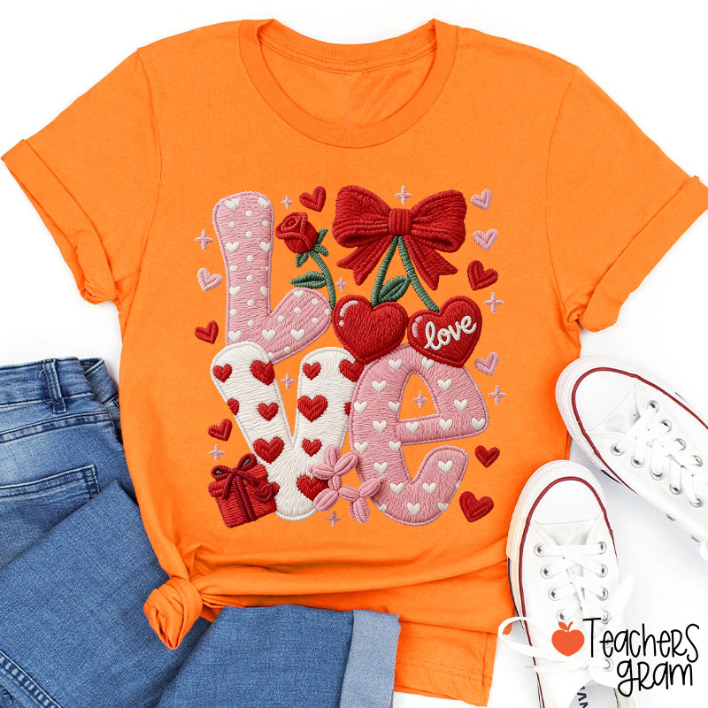 Faux Yarn Love And Rose Teacher T-Shirt
