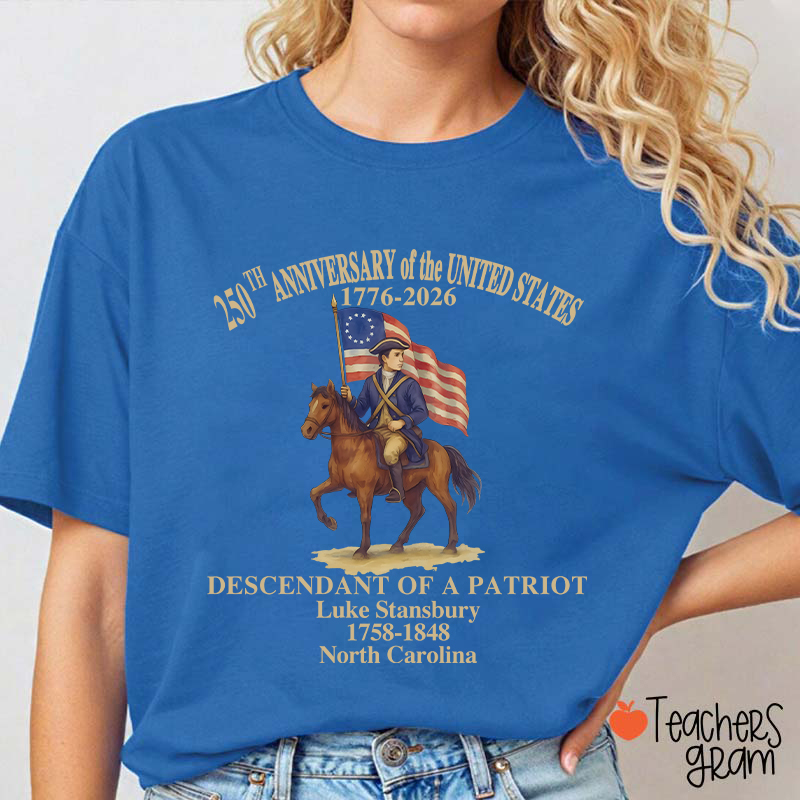 Personalized Patriotic Semiquincentennial Teacher T-Shirt