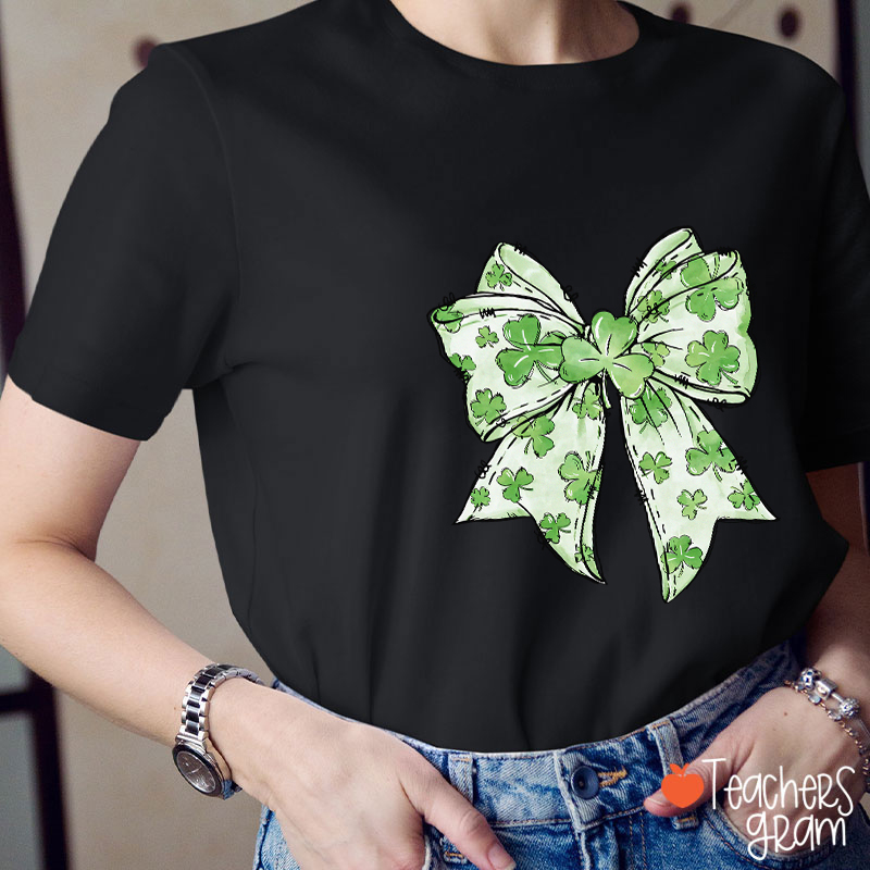 Coquette Shamrock Bow St Patrick's Teacher T-Shirt