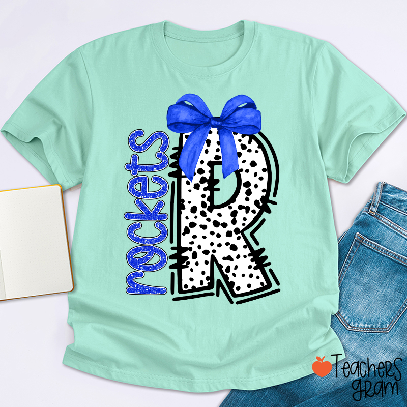 Personalized Mascot Coquette Bow Polka Dot Teacher T-Shirt