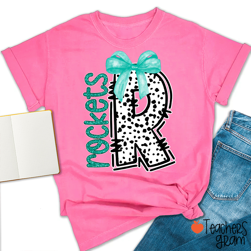 Personalized Mascot Coquette Bow Polka Dot Teacher T-Shirt